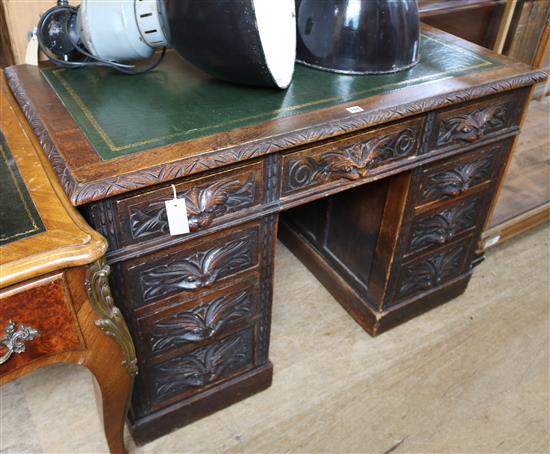 19th century Flemish carved oak pedestal desk